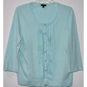 Talbots Petites Large Aqua Cardigan Button Pleat front 3/4 Sleeve Lightweight Lp